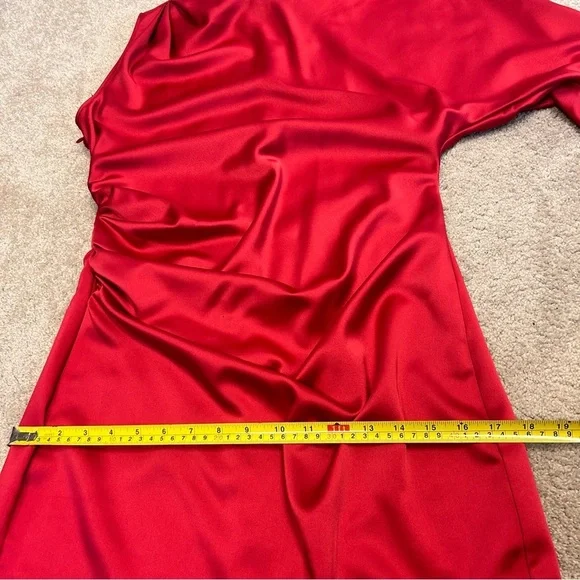 Zara red satin effect one sleeve asymetrical mini dress Sz L NWT - Picture 13 of 16